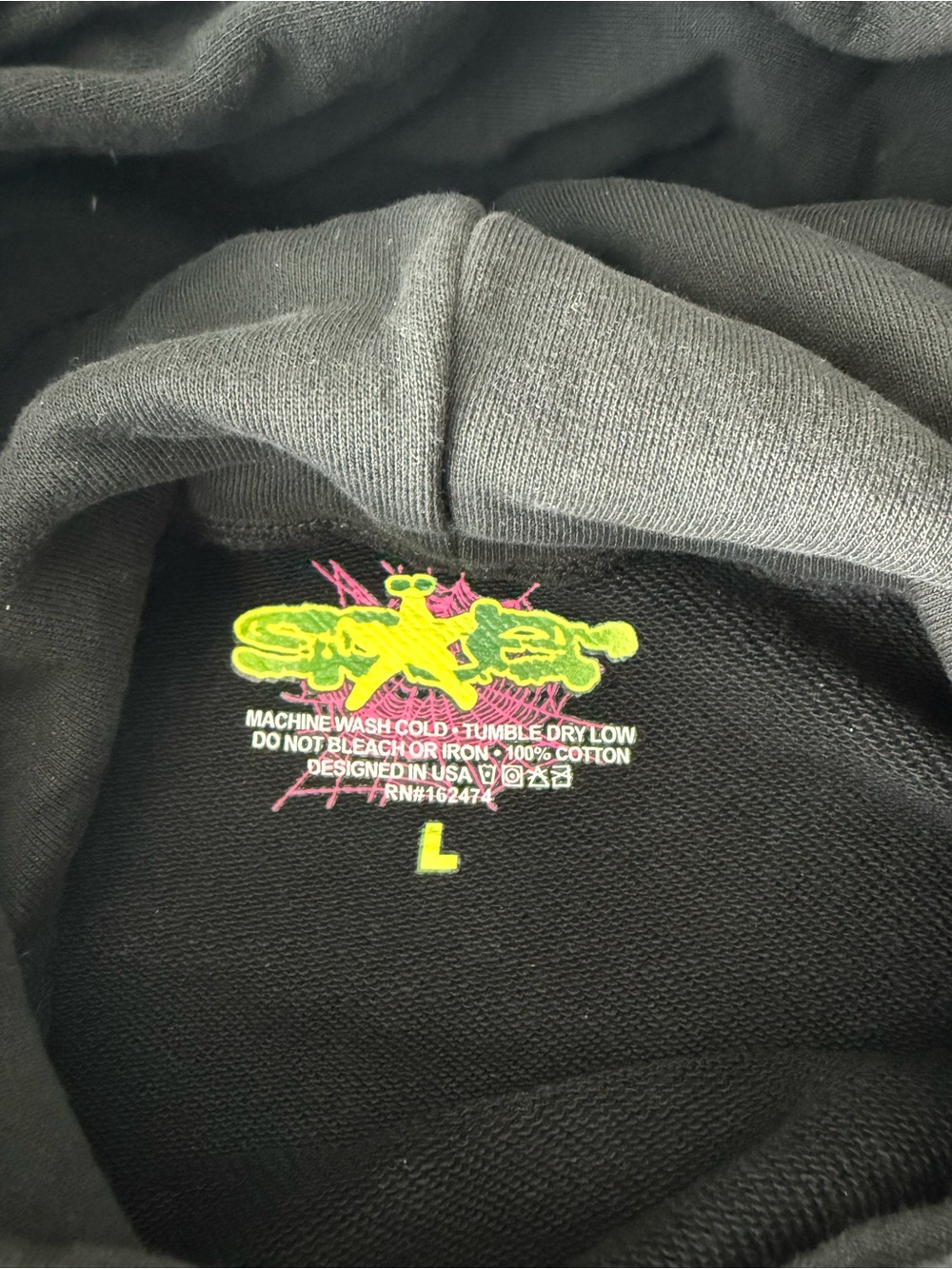 Black Hoodie with Pink Spiderweb Graphic - Picture 2 of 3